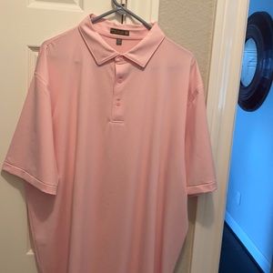 Peter Millar Golf Shirt. Pink and White Stripes.   XXL - Like New